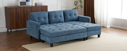 83.4" L-shaped Sofa Sectional Couch Sofa Bed with Two USB Ports, a Movable Ottoman and a Reversible Chaise Lounge for Living Room, Navy Blue