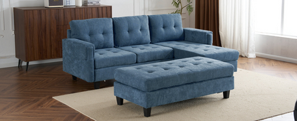 83.4" L-shaped Sofa Sectional Couch Sofa Bed with Two USB Ports, a Movable Ottoman and a Reversible Chaise Lounge for Living Room, Navy Blue