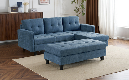 83.4" L-shaped Sofa Sectional Couch Sofa Bed with Two USB Ports, a Movable Ottoman and a Reversible Chaise Lounge for Living Room, Navy Blue