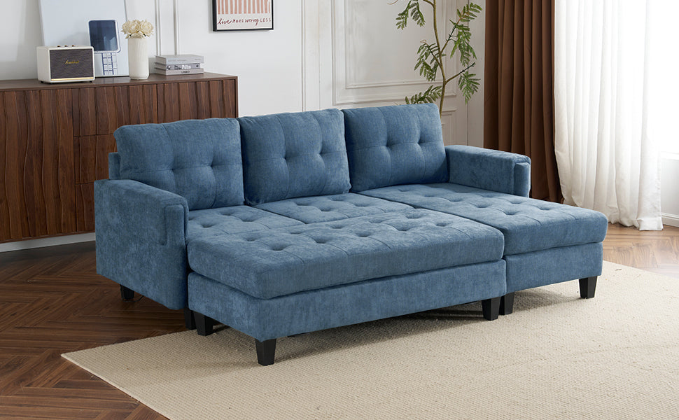 83.4" L-shaped Sofa Sectional Couch Sofa Bed with Two USB Ports, a Movable Ottoman and a Reversible Chaise Lounge for Living Room, Navy Blue