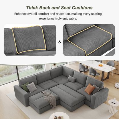 121.3" Sectional Couch Sofa Bed Modular Sofa with Two Movable Ottomans for Living Room (Old SKU:N719S001640E), Gray