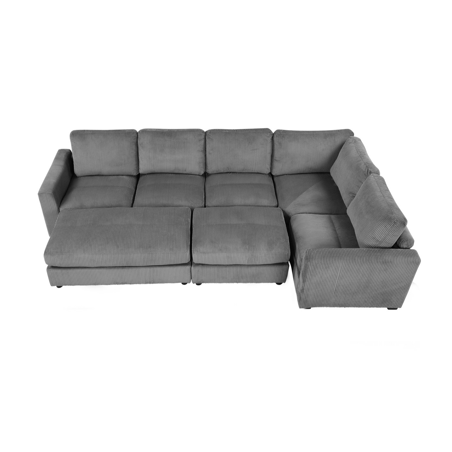121.3" Sectional Couch Sofa Bed Modular Sofa with Two Movable Ottomans for Living Room (Old SKU:N719S001640E), Gray