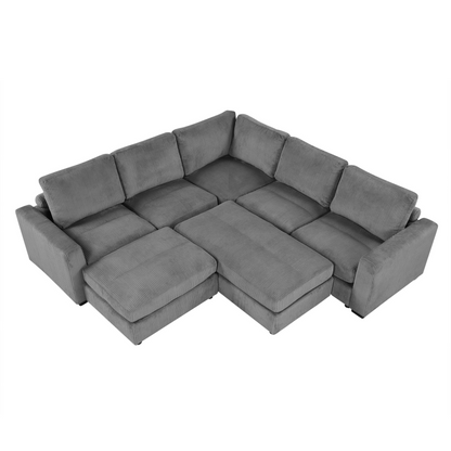 121.3" Sectional Couch Sofa Bed Modular Sofa with Two Movable Ottomans for Living Room (Old SKU:N719S001640E), Gray