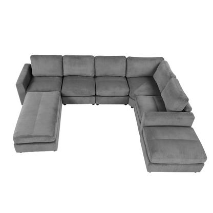 121.3" Sectional Couch Sofa Bed Modular Sofa with Two Movable Ottomans for Living Room (Old SKU:N719S001640E), Gray