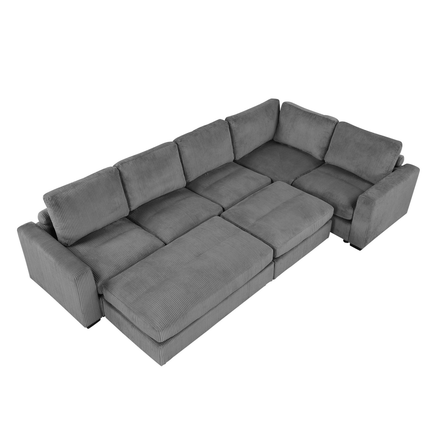 121.3" Sectional Couch Sofa Bed Modular Sofa with Two Movable Ottomans for Living Room (Old SKU:N719S001640E), Gray