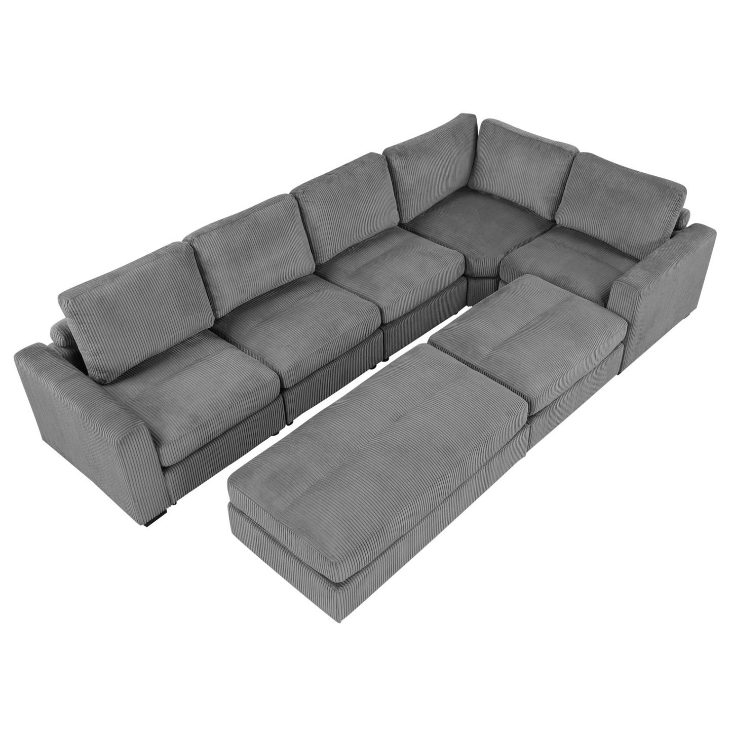 121.3" Sectional Couch Sofa Bed Modular Sofa with Two Movable Ottomans for Living Room (Old SKU:N719S001640E), Gray