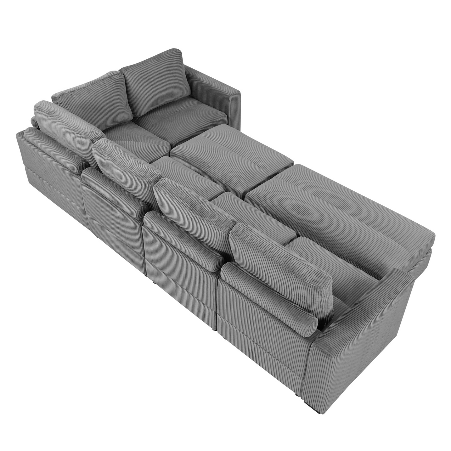 121.3" Sectional Couch Sofa Bed Modular Sofa with Two Movable Ottomans for Living Room (Old SKU:N719S001640E), Gray