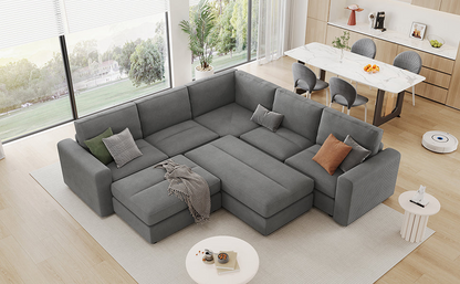 121.3" Sectional Couch Sofa Bed Modular Sofa with Two Movable Ottomans for Living Room (Old SKU:N719S001640E), Gray