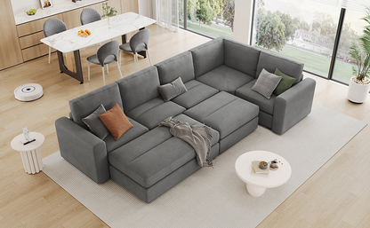 121.3" Sectional Couch Sofa Bed Modular Sofa with Two Movable Ottomans for Living Room (Old SKU:N719S001640E), Gray