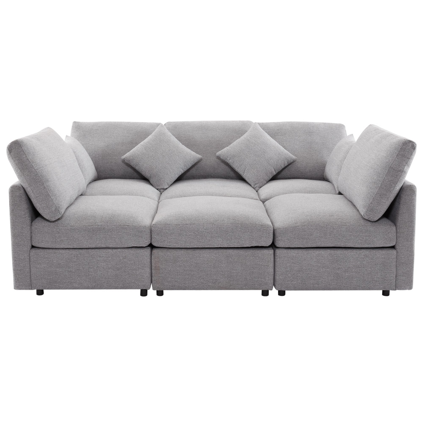 85.4" Sectional Sofa Modular Sofa U-shaped Sofa Couch Sofa Bed L-shaped Sofa with a Movable Ottoman and Two USB Ports for Living Room, Light Grey