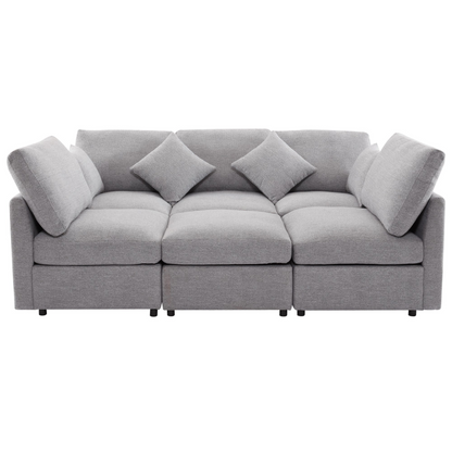 85.4" Sectional Sofa Modular Sofa U-shaped Sofa Couch Sofa Bed L-shaped Sofa with a Movable Ottoman and Two USB Ports for Living Room, Light Grey