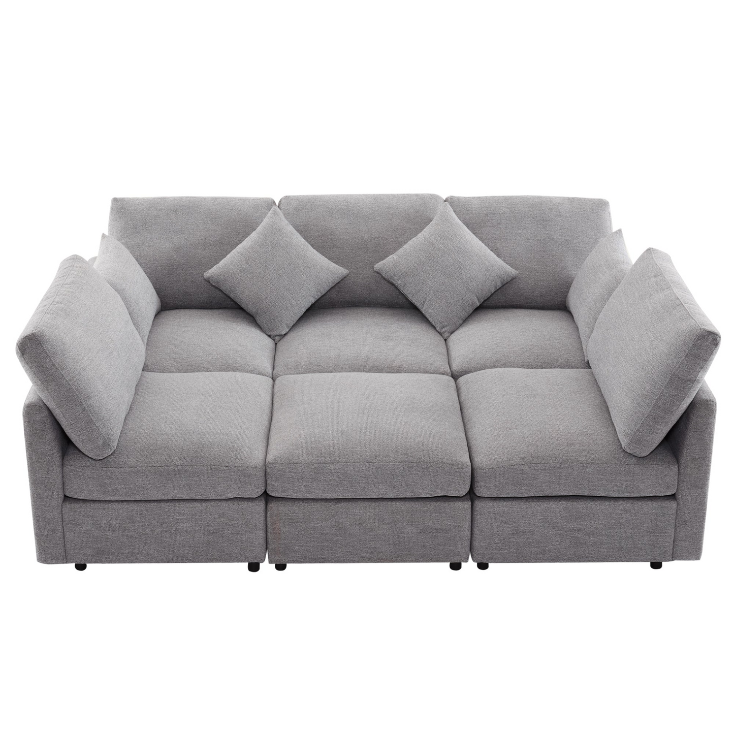 85.4" Sectional Sofa Modular Sofa U-shaped Sofa Couch Sofa Bed L-shaped Sofa with a Movable Ottoman and Two USB Ports for Living Room, Light Grey
