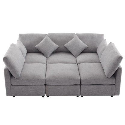 85.4" Sectional Sofa Modular Sofa U-shaped Sofa Couch Sofa Bed L-shaped Sofa with a Movable Ottoman and Two USB Ports for Living Room, Light Grey
