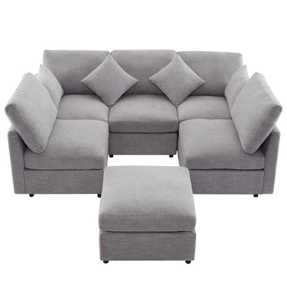 85.4" Sectional Sofa Modular Sofa U-shaped Sofa Couch Sofa Bed L-shaped Sofa with a Movable Ottoman and Two USB Ports for Living Room, Light Grey