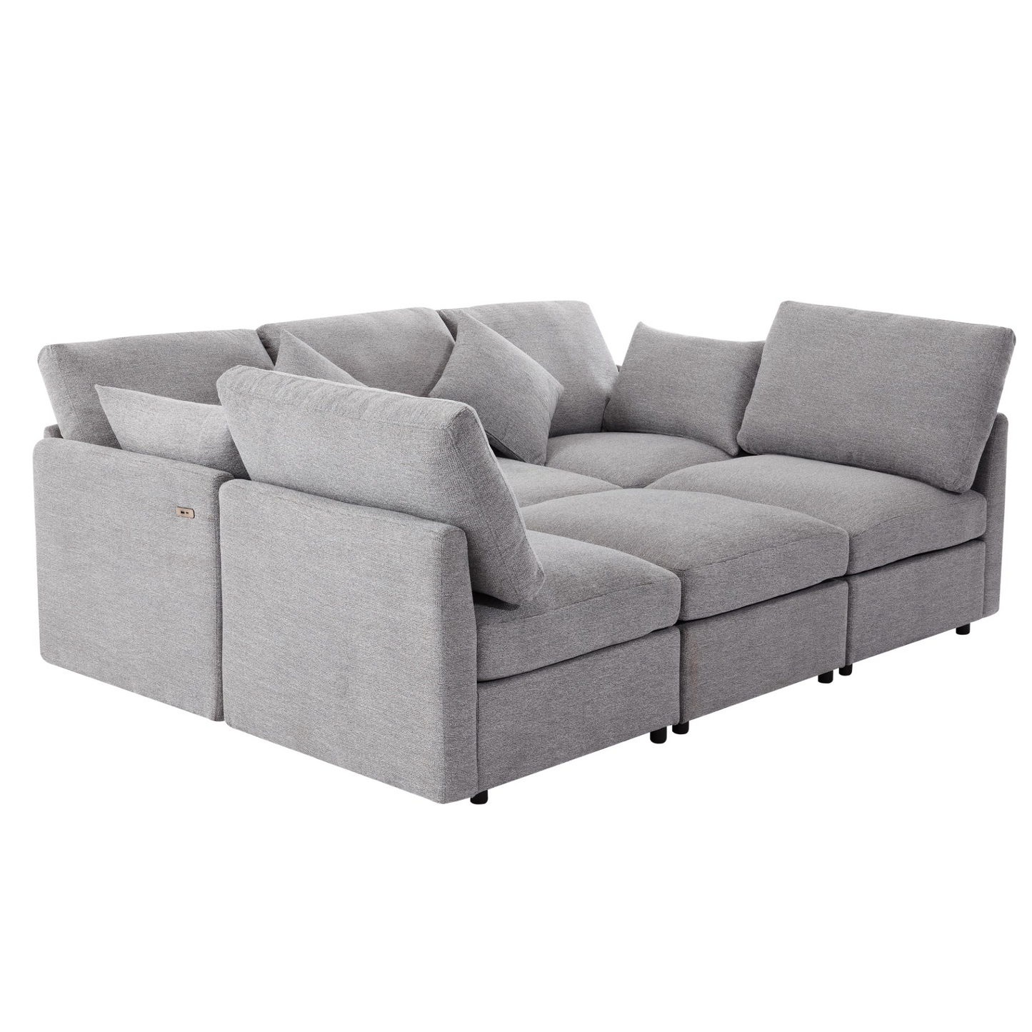 85.4" Sectional Sofa Modular Sofa U-shaped Sofa Couch Sofa Bed L-shaped Sofa with a Movable Ottoman and Two USB Ports for Living Room, Light Grey