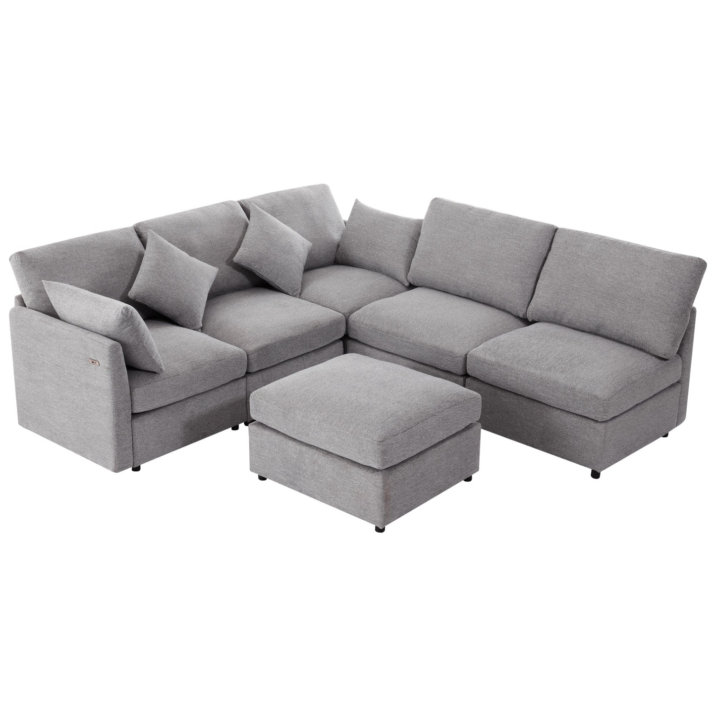 85.4" Sectional Sofa Modular Sofa U-shaped Sofa Couch Sofa Bed L-shaped Sofa with a Movable Ottoman and Two USB Ports for Living Room, Light Grey
