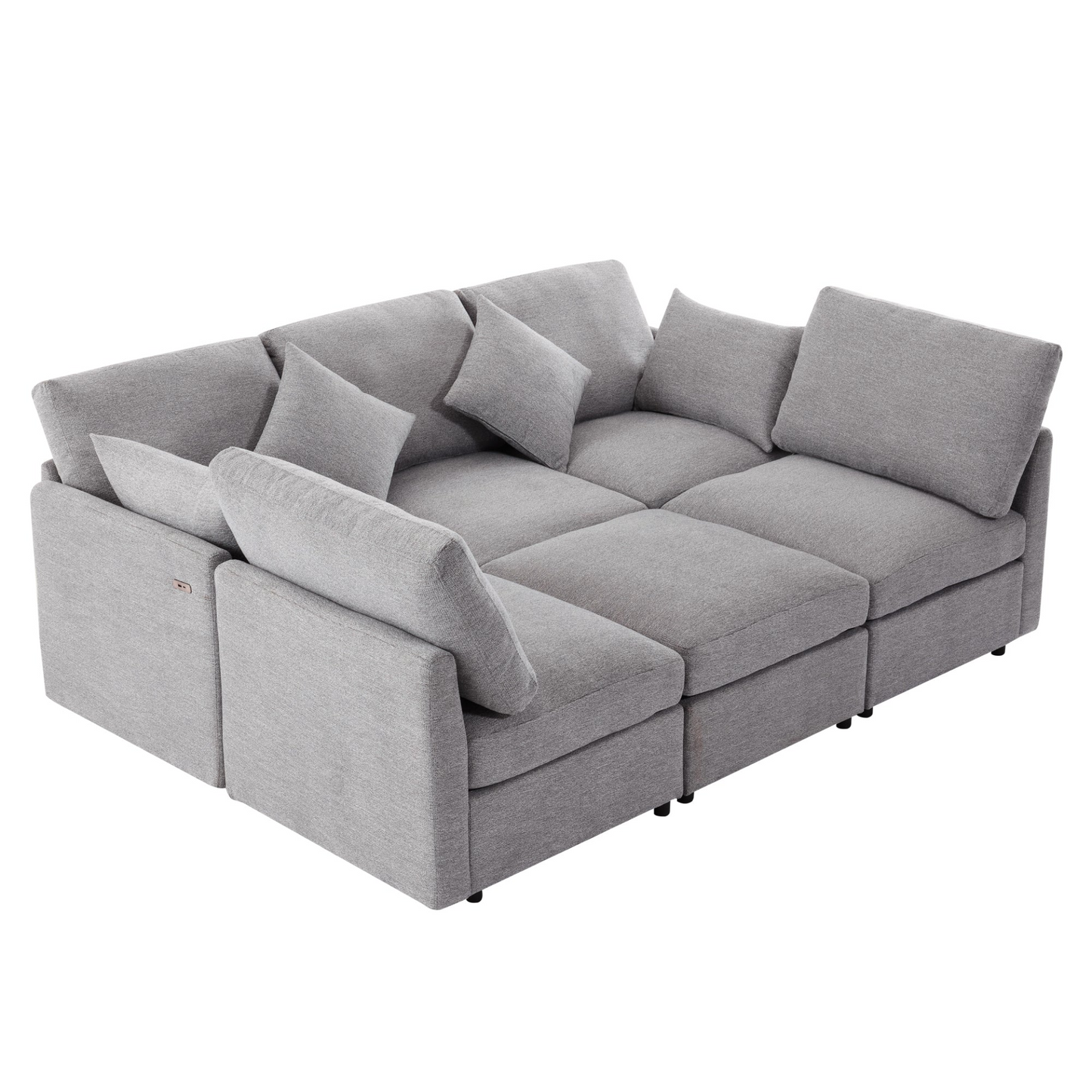 85.4" Sectional Sofa Modular Sofa U-shaped Sofa Couch Sofa Bed L-shaped Sofa with a Movable Ottoman and Two USB Ports for Living Room, Light Grey