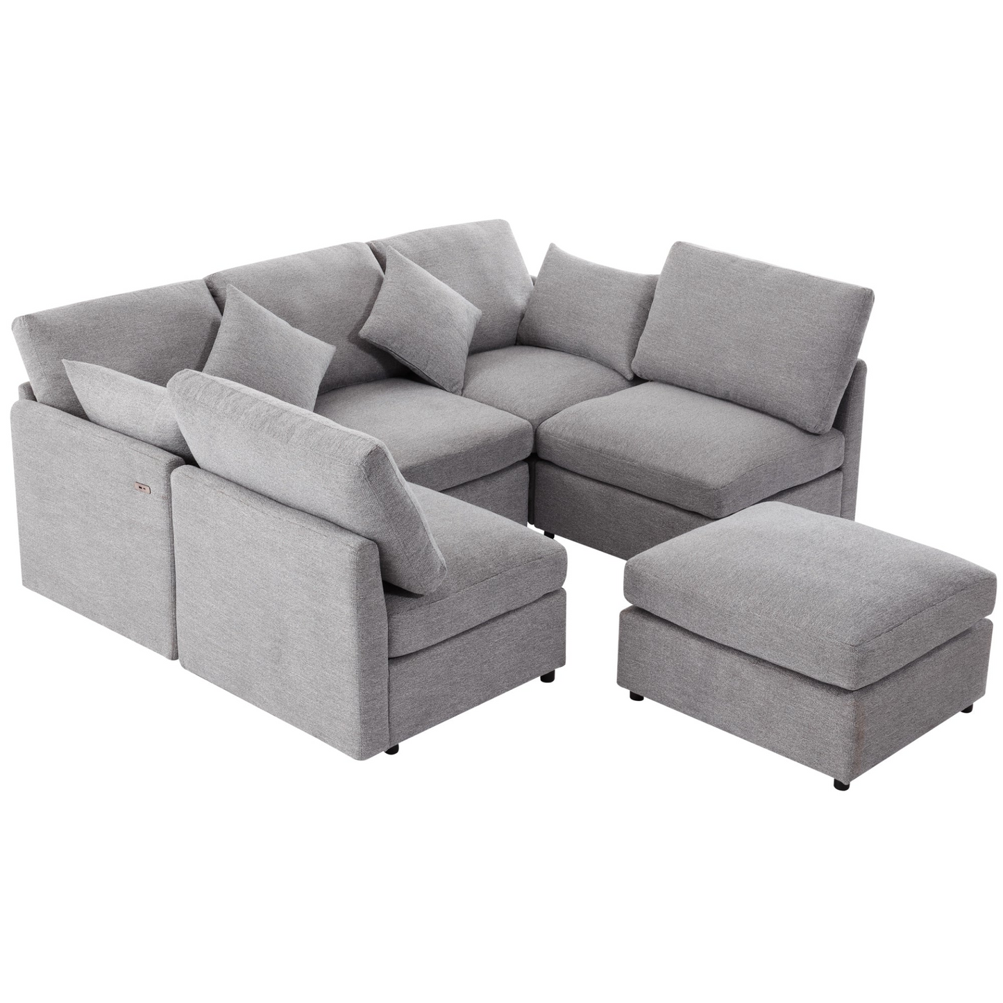 85.4" Sectional Sofa Modular Sofa U-shaped Sofa Couch Sofa Bed L-shaped Sofa with a Movable Ottoman and Two USB Ports for Living Room, Light Grey