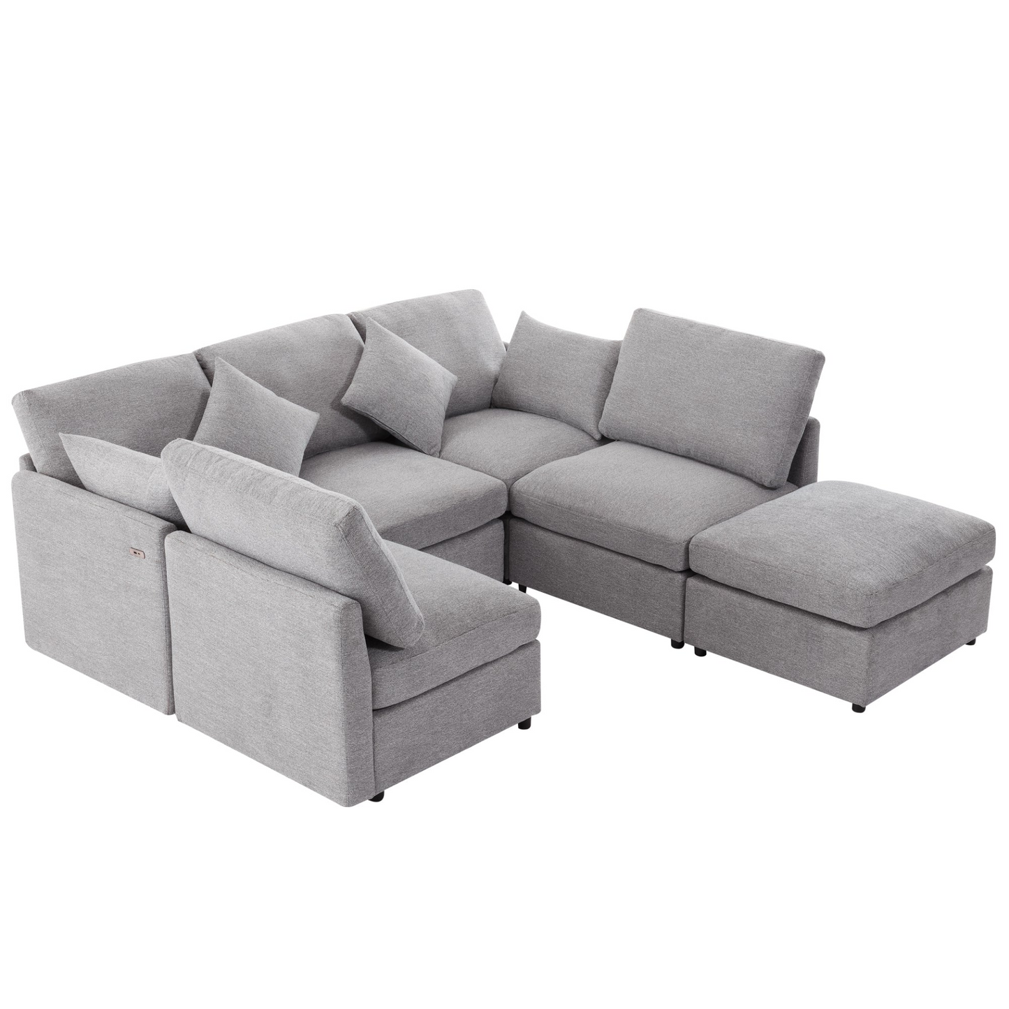 85.4" Sectional Sofa Modular Sofa U-shaped Sofa Couch Sofa Bed L-shaped Sofa with a Movable Ottoman and Two USB Ports for Living Room, Light Grey