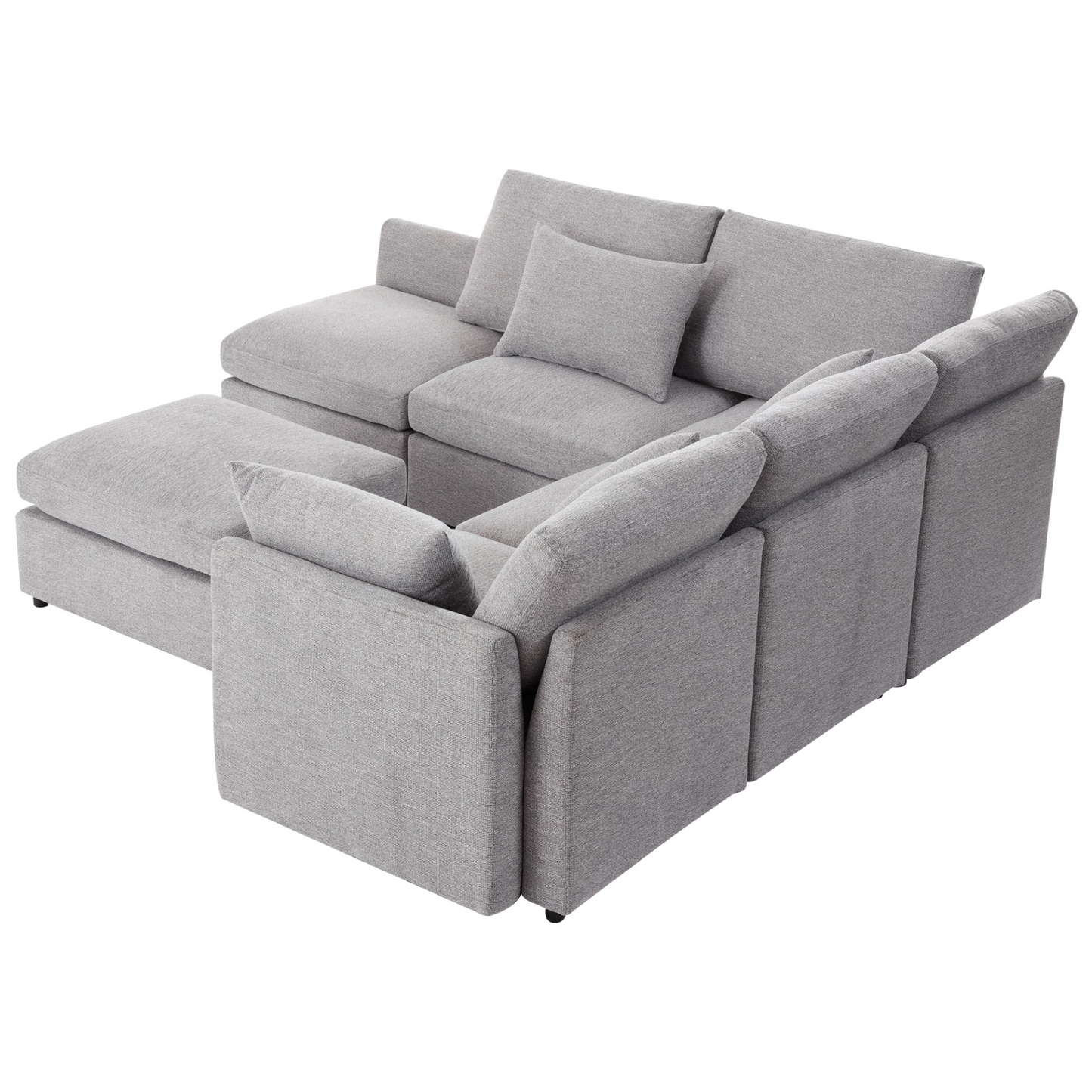 85.4" Sectional Sofa Modular Sofa U-shaped Sofa Couch Sofa Bed L-shaped Sofa with a Movable Ottoman and Two USB Ports for Living Room, Light Grey