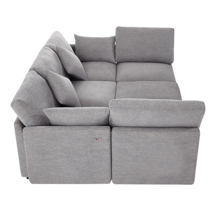 85.4" Sectional Sofa Modular Sofa U-shaped Sofa Couch Sofa Bed L-shaped Sofa with a Movable Ottoman and Two USB Ports for Living Room, Light Grey