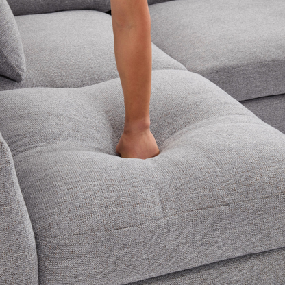 85.4" Sectional Sofa Modular Sofa U-shaped Sofa Couch Sofa Bed L-shaped Sofa with a Movable Ottoman and Two USB Ports for Living Room, Light Grey