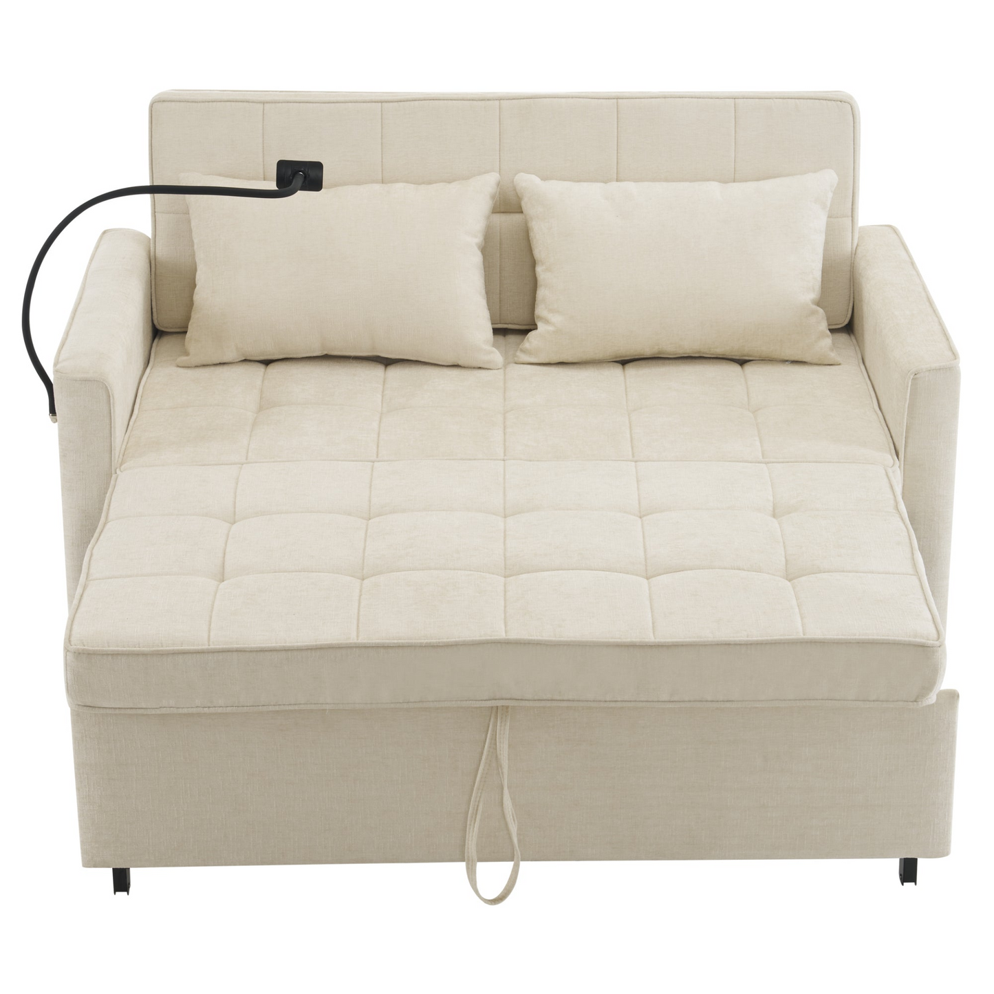 56.9" Loveseat Sofa Pull-out Sofa Bed Sleeper Sofa with a Reversible Backrest Cushion, Side Pockets, Two USB Ports and a Phone Holder for Living Room, Beige