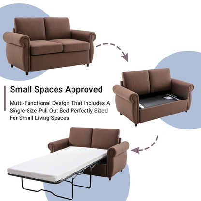 57.9 Pull Out Sofa Bed  Loveseat Sleeper with Twin Size Memory Mattress with Two USB Ports for Living Room Spaces  (Old SKU:WF305474AAD), Brown