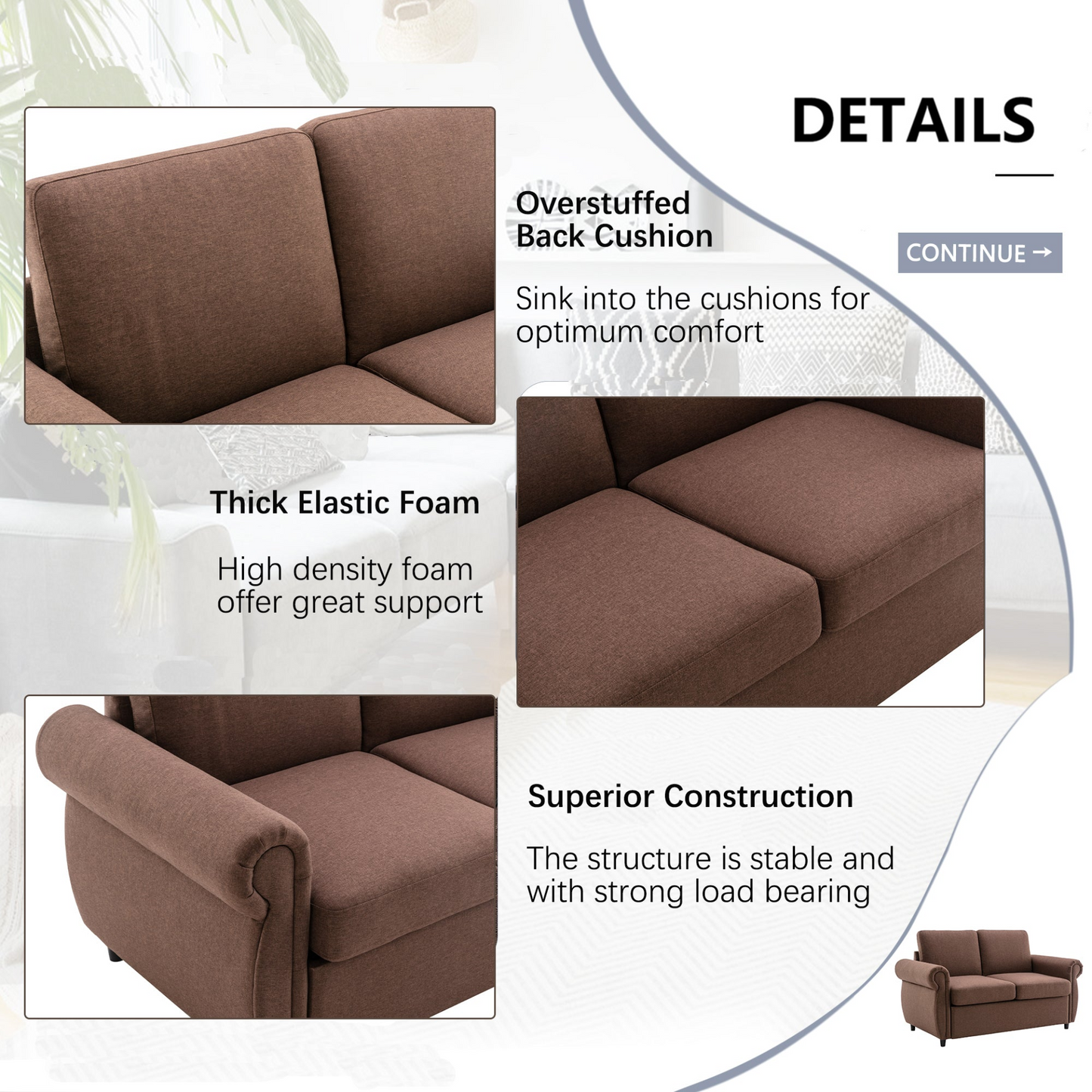 57.9 Pull Out Sofa Bed  Loveseat Sleeper with Twin Size Memory Mattress with Two USB Ports for Living Room Spaces  (Old SKU:WF305474AAD), Brown