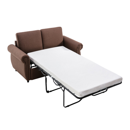 57.9 Pull Out Sofa Bed  Loveseat Sleeper with Twin Size Memory Mattress with Two USB Ports for Living Room Spaces  (Old SKU:WF305474AAD), Brown