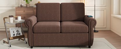 57.9 Pull Out Sofa Bed  Loveseat Sleeper with Twin Size Memory Mattress with Two USB Ports for Living Room Spaces  (Old SKU:WF305474AAD), Brown