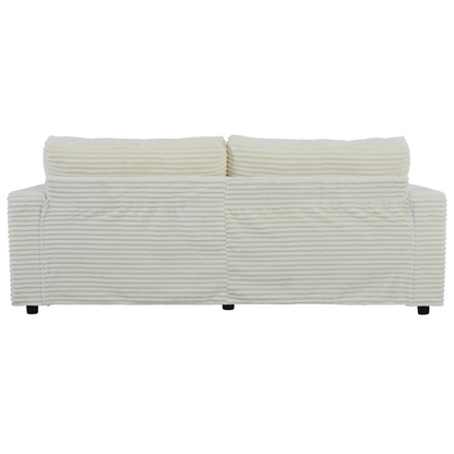 86.5" Oversized Loveseat Chaise Lounge Sectional Sofa Bed Corduroy Sleeper Sofa with Two USB Ports , Two Cup Holders and Two Throw Pillows for Living Room and Bedroom, Beige