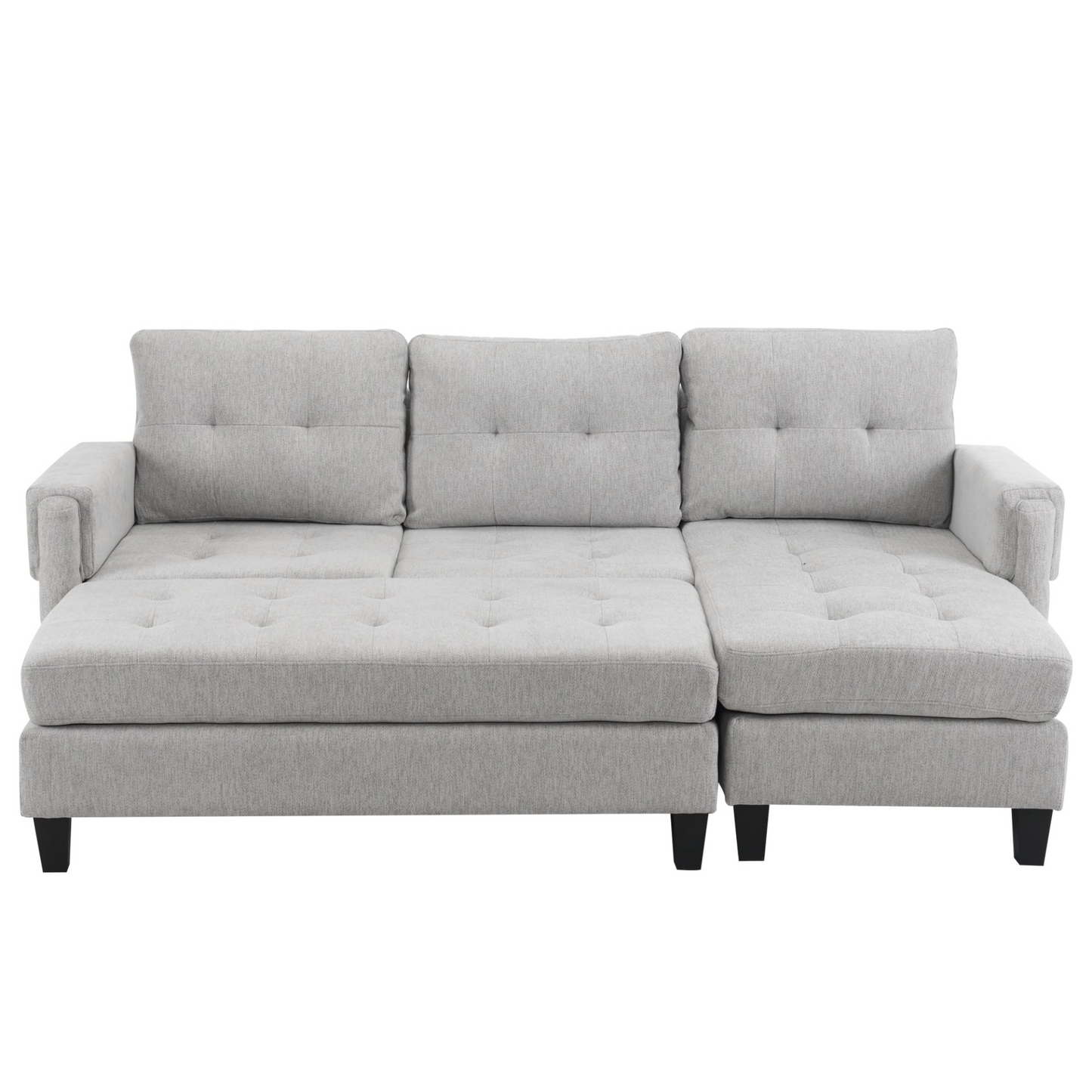 83.4" L-shaped Sofa Sectional Couch Sofa Bed with Two USB Ports, a Movable Ottoman and a Reversible Chaise Lounge for Living Room, Grey