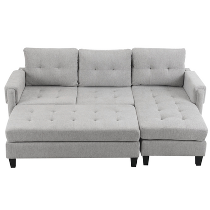 83.4" L-shaped Sofa Sectional Couch Sofa Bed with Two USB Ports, a Movable Ottoman and a Reversible Chaise Lounge for Living Room, Grey