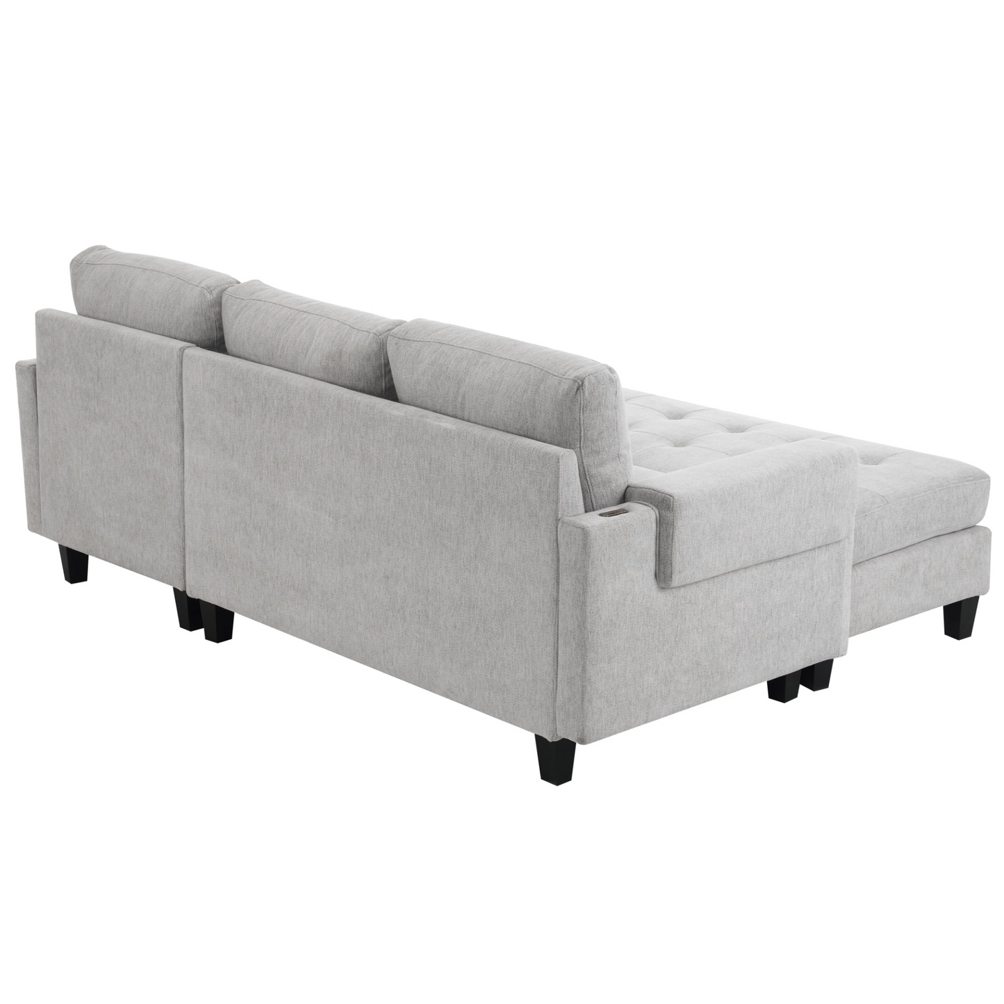83.4" L-shaped Sofa Sectional Couch Sofa Bed with Two USB Ports, a Movable Ottoman and a Reversible Chaise Lounge for Living Room, Grey