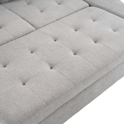 83.4" L-shaped Sofa Sectional Couch Sofa Bed with Two USB Ports, a Movable Ottoman and a Reversible Chaise Lounge for Living Room, Grey