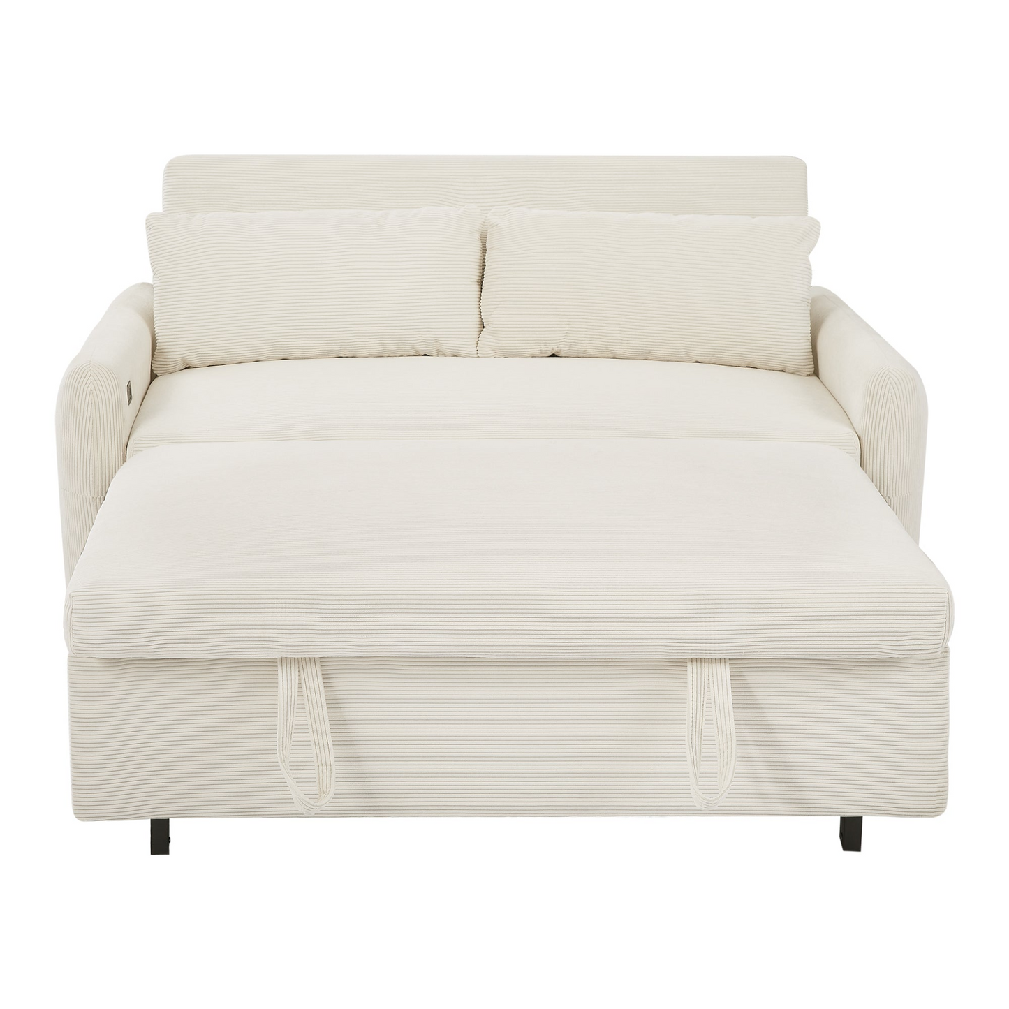 57.48" Pull-out Sofa Bed Convertible Couch 2 Seat Loveseat Sofa Modern Sleeper Sofa with Two Throw Pillows and USB Ports for Living Room, Beige(Old Sku:WF317760AAA)