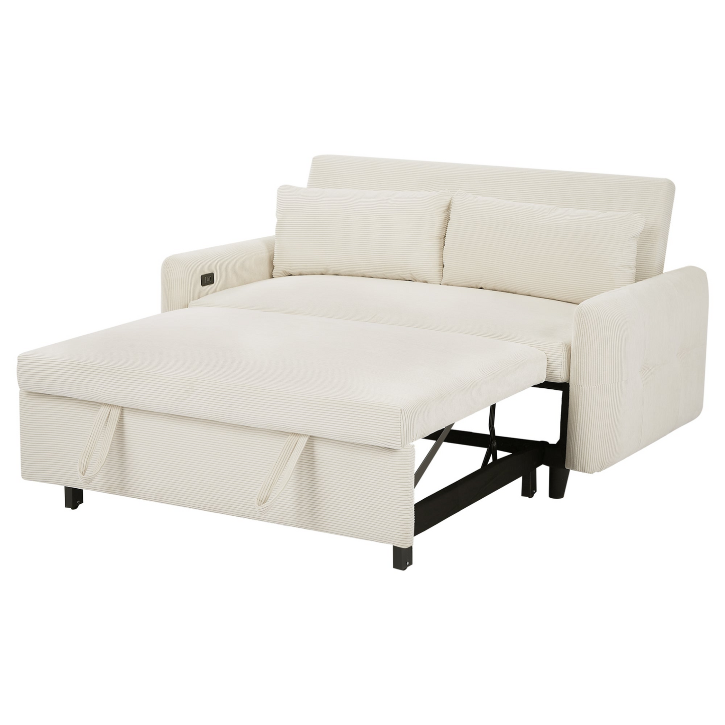 57.48" Pull-out Sofa Bed Convertible Couch 2 Seat Loveseat Sofa Modern Sleeper Sofa with Two Throw Pillows and USB Ports for Living Room, Beige(Old Sku:WF317760AAA)