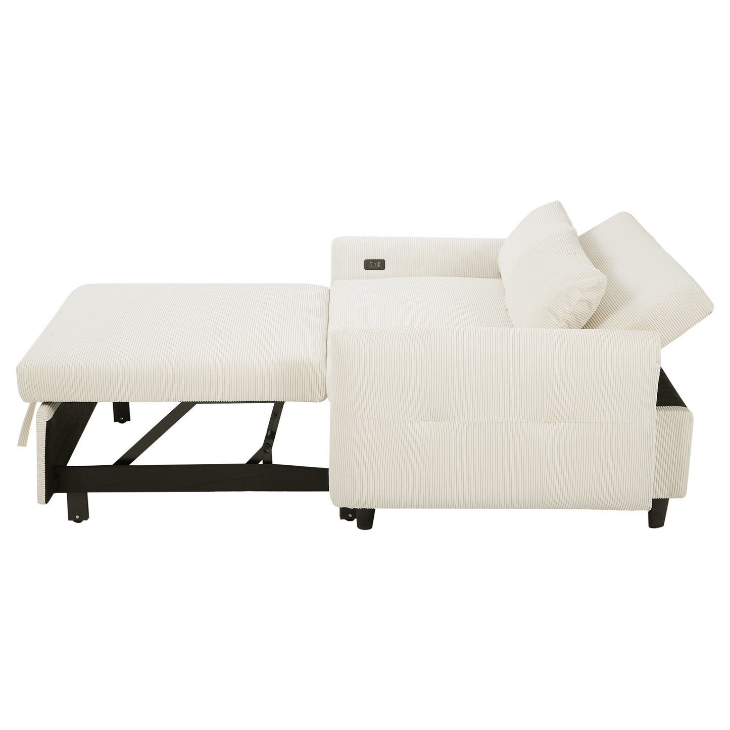 57.48" Pull-out Sofa Bed Convertible Couch 2 Seat Loveseat Sofa Modern Sleeper Sofa with Two Throw Pillows and USB Ports for Living Room, Beige(Old Sku:WF317760AAA)