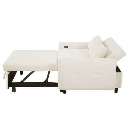57.48" Pull-out Sofa Bed Convertible Couch 2 Seat Loveseat Sofa Modern Sleeper Sofa with Two Throw Pillows and USB Ports for Living Room, Beige(Old Sku:WF317760AAA)