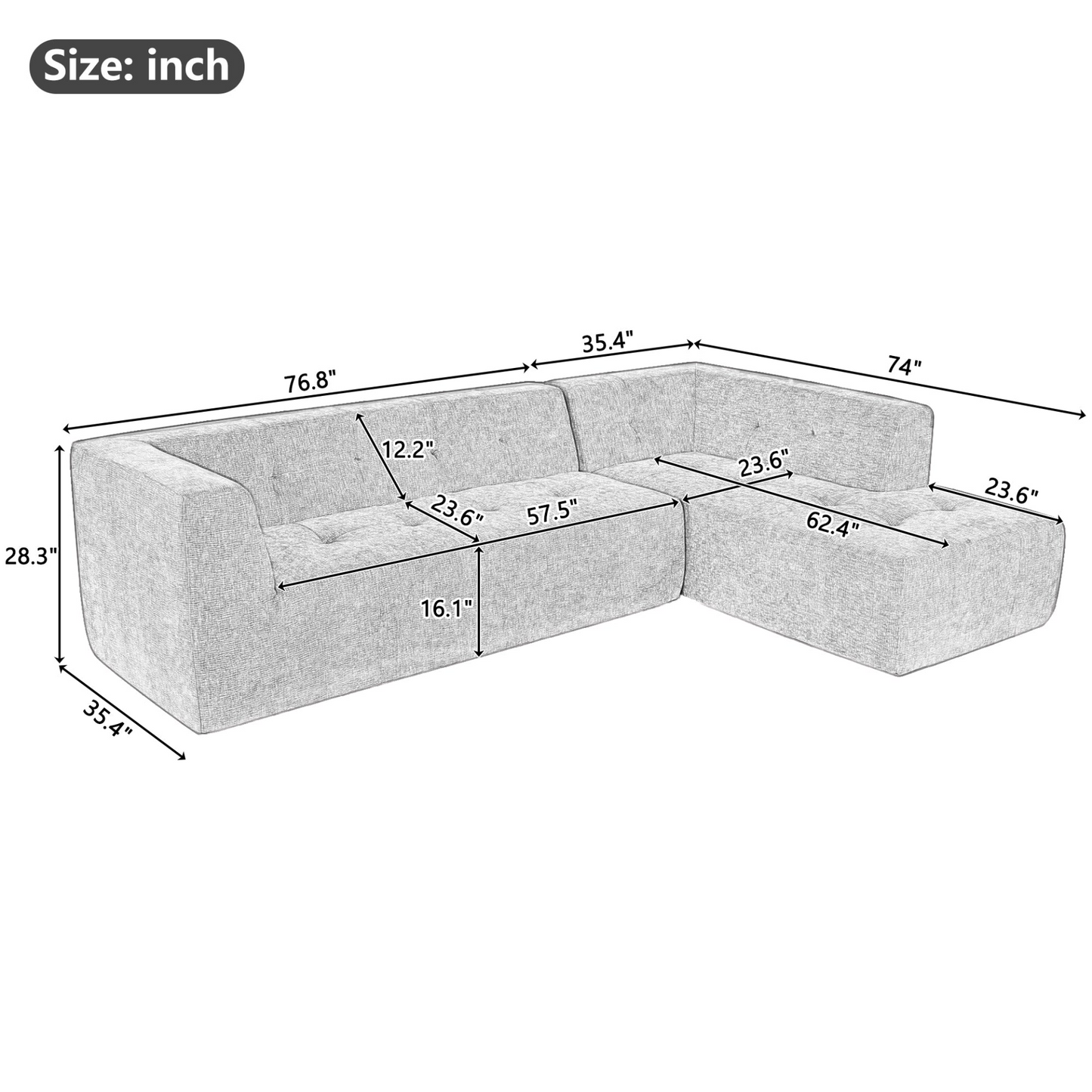112.2*74" Modular Modular Combination Living Room Sofa Set, Modern Minimalist Sofa, Living Room Upholstered Sofa Bed, Bedroom, 2pcs Computer Free Combination, L-Shaped,Beige