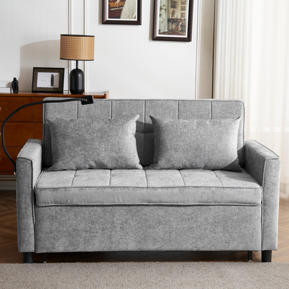 56.9" Loveseat Sofa Pull-out Sofa Bed Sleeper Sofa with a Reversible Backrest Cushion, Side Pockets, Two USB Ports and a Phone Holder for Living Room, Grey