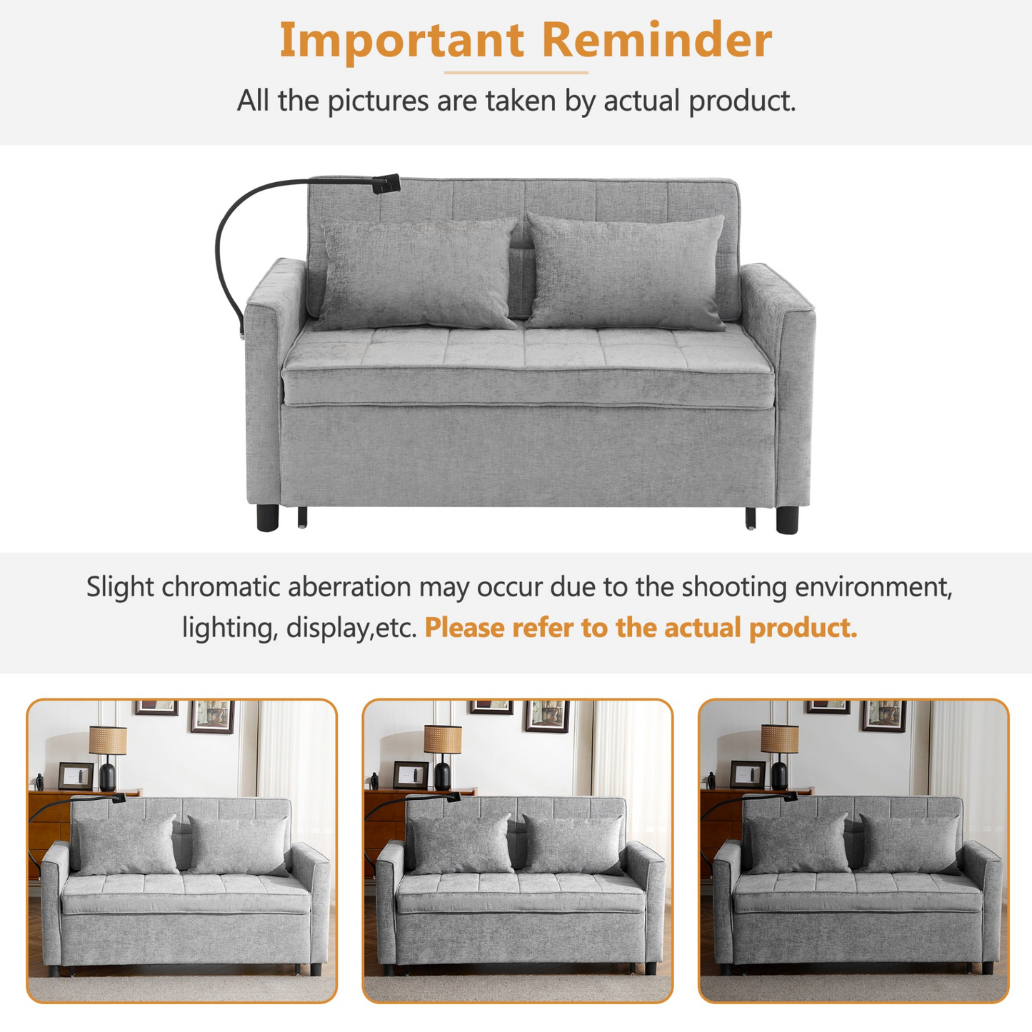 56.9" Loveseat Sofa Pull-out Sofa Bed Sleeper Sofa with a Reversible Backrest Cushion, Side Pockets, Two USB Ports and a Phone Holder for Living Room, Grey