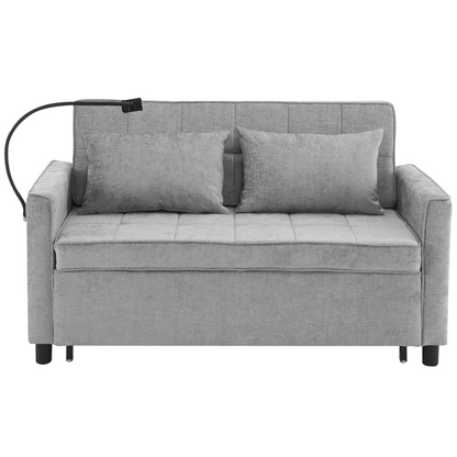 56.9" Loveseat Sofa Pull-out Sofa Bed Sleeper Sofa with a Reversible Backrest Cushion, Side Pockets, Two USB Ports and a Phone Holder for Living Room, Grey