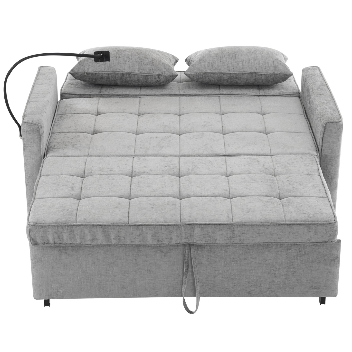 56.9" Loveseat Sofa Pull-out Sofa Bed Sleeper Sofa with a Reversible Backrest Cushion, Side Pockets, Two USB Ports and a Phone Holder for Living Room, Grey