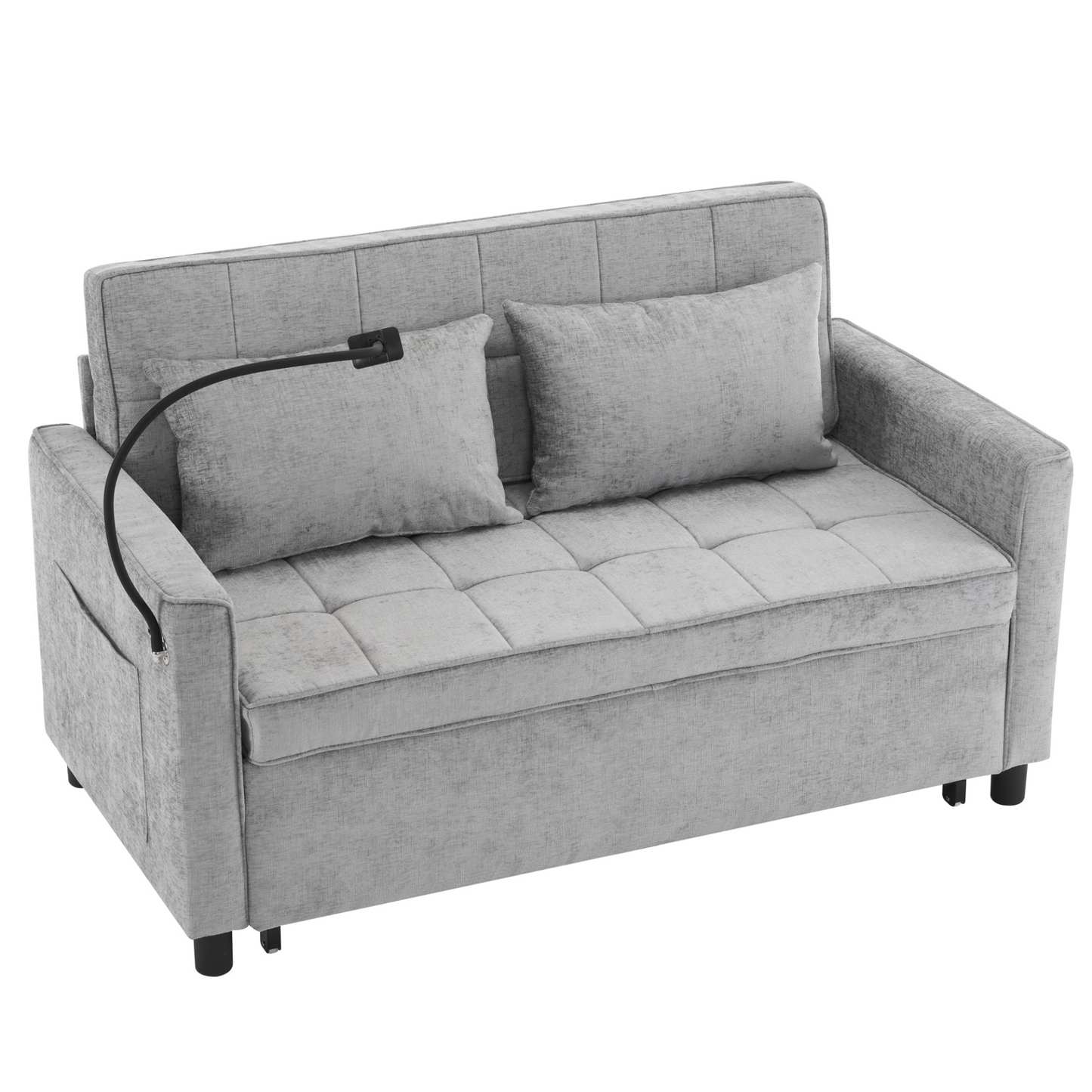 56.9" Loveseat Sofa Pull-out Sofa Bed Sleeper Sofa with a Reversible Backrest Cushion, Side Pockets, Two USB Ports and a Phone Holder for Living Room, Grey