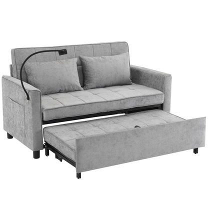 56.9" Loveseat Sofa Pull-out Sofa Bed Sleeper Sofa with a Reversible Backrest Cushion, Side Pockets, Two USB Ports and a Phone Holder for Living Room, Grey