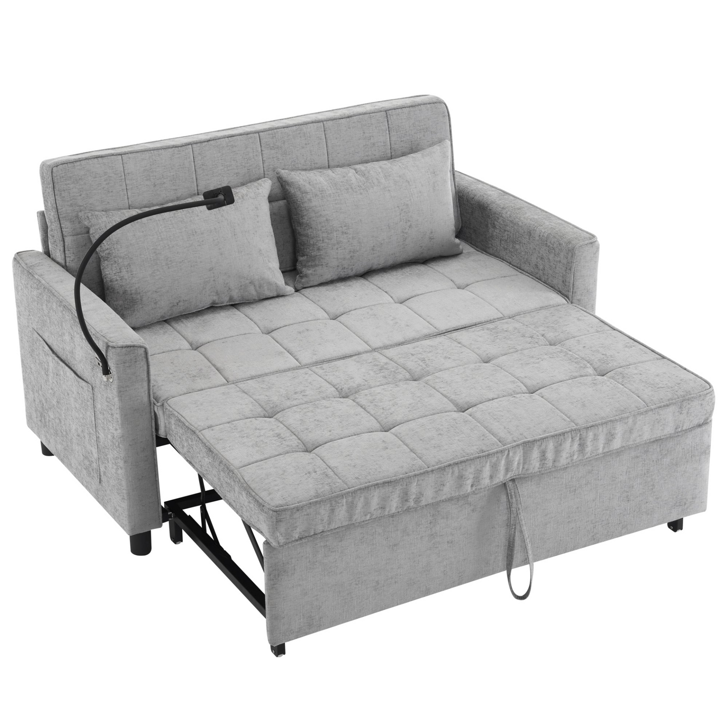 56.9" Loveseat Sofa Pull-out Sofa Bed Sleeper Sofa with a Reversible Backrest Cushion, Side Pockets, Two USB Ports and a Phone Holder for Living Room, Grey