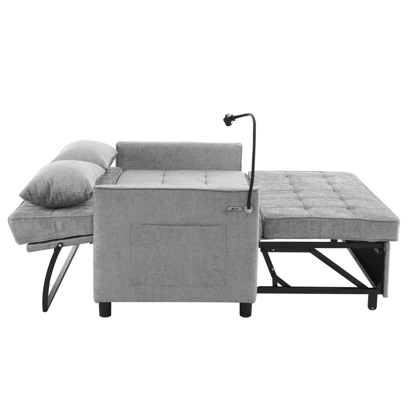 56.9" Loveseat Sofa Pull-out Sofa Bed Sleeper Sofa with a Reversible Backrest Cushion, Side Pockets, Two USB Ports and a Phone Holder for Living Room, Grey