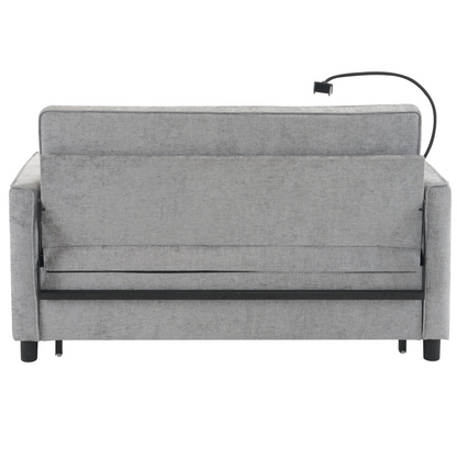 56.9" Loveseat Sofa Pull-out Sofa Bed Sleeper Sofa with a Reversible Backrest Cushion, Side Pockets, Two USB Ports and a Phone Holder for Living Room, Grey
